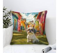 Shih Tzu Pillow Case Modern Art Decorative,Colorful Town Pattern Square Cotton Cushion Covers Soft Polyester Throw Pillow Cases for Sofa Patio Home Decor 40x40cm