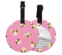 Shih Tzu Pink Polka Dot,Luggage Tags Pu Leather Name Tag Travel Suitcase Identifier ID Tags Durable Baggage Label 2 pcs