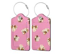Shih Tzu Pink Polka Dot,Luggage Tags Pu Leather Name Tag Travel Suitcase Identifier ID Tags Durable Luggage Label 2 pcs
