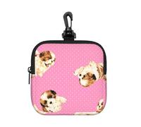 Shih Tzu Pink Polka Dot, Square Zipper Storage Bag, Neoprene Coin Purse, Small Wallets, Change Pouch, Change Purse