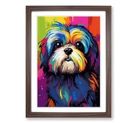 Shih Tzu Pop Framed Wall Art Print, Ready to Hang Picture for Living Room Bedroom Home Office, Walnut A2 (48 x 66 cm)