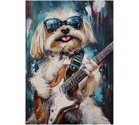 Shih Tzu Rock Star Jigsaw Puzzle 1000 Pieces for Adults - Musician Dog Playing Guitar on Stage - Decor Puzzles For Music Enthusiasts