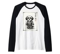 Shih Tzu Samurai Sumi-e Ink Wash Art Japanese Dog Warrior Raglan Baseball Tee