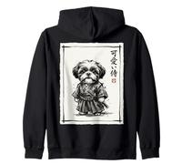 Shih Tzu Samurai Sumi-e Ink Wash Art Japanese Dog Warrior Zip Hoodie