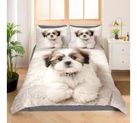 Shih Tzu Single Duvet Cover Sets Soft Microfiber Cute Animals Bedding Set 3D Printed Quilt Cover 135 x 200 cm with Zipper Closure and 2 Pillowcases b.302