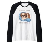 Shih Tzu Sleeping Funny Pajamas Nighttime Pet Lover Raglan Baseball Tee