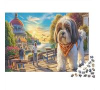 Shih Tzu Sustainable Jigsaw Puzzle 1000 Piece Dog by A Seaside Boardwalk for Adults Educational Decompression Game 38x26cm/1000pcs