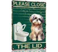 Shih Tzu Tin Sign Dog Please Close The Lid Bathroom Restroom Vintage Metal Tin Sign Retro Poster 8x12 Inch for Bathroom Toilet for Dog Lover