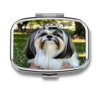 Shih Tzu with Long Hair Portable Pill Organizer with 2 Compartments Square Medicine Box Compact Travel Pharmacy Case