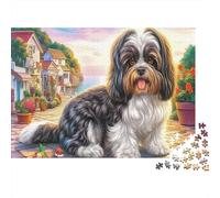Shih Tzu1000pc Recycled Cardboard DIY Jigsaw Puzzle for Puzzle Hobbyists,Playful Pup Village View Attention Training Puzzle Wall Art Puzzle At-Home Relaxation Jigsaw70x50cm/1000pcs