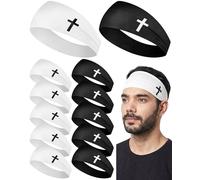 Shihanee 12 Pcs Christian Headbands Bulk for Men Jesus Cross Athletic Sweatband Moisture Wicking for Football Baseball Sport(Black,White,Cross)