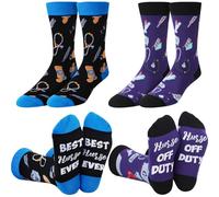 Shihanee 2 Pairs Novelty Dress Socks for Men Nurse Doctor Dentist Lawyer Teacher Boss Pastor Crew Socks Funny Holiday, Nurse, 9-13 UK