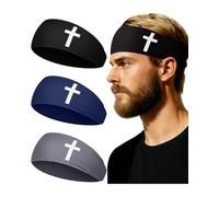 Shihanee 3 Pcs Christian Headbands for Men Jesus Cross Athletic Sweat Bands Christian Workout Accessories Moisture Wicking Sports Hair Bands for Football Baseball Basketball Running Training
