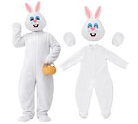 Shihanee 3 Pcs Easter Bunny Ccostume Adult Rabbit Mascot Costume Funny Rabbit Fancy Bunny Outfit for Easter Halloween Parties, White, XL