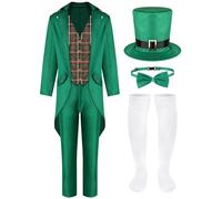 Shihanee 5 Pieces Uncles Sams 4th of July Costume Independence Day USA Patriotic Costume for Men, Leprechaun Style, S
