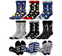 Shihanee 6 Pairs Back to School Christian Socks for Men, Blue, Black, Red, Gra, One Size