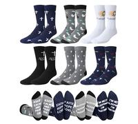 Shihanee 6 Pairs Back to School Christian Socks for Men VBS Pastors Funny Gifts Bible Jesus Cross Crew Socks with Saying, Blue, Black, Gray, 9-13 UK