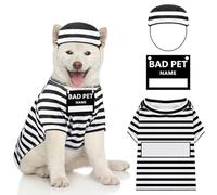 Shihanee Funny Dog Prisoner Costume Set - Black, White XXL - Dog Shirt & Hat with Card - Halloween, Cosplay, Party - Cotton, Polyester - Medium Dogs 20+ lbs