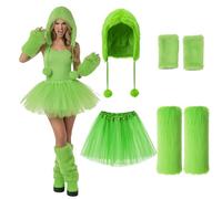 Shihanee Halloween Cosplay Furry Costume Accessories for Women 4pcs Including Leg Covers Hat Gloves & Skirt for Halloween (Green,Classic)