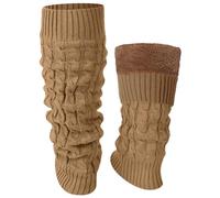 Shihanee Winter Fleece Lined Leg Warmers for Women Knit Long Leg Warmers Warm Fleece Lined Boot Socks for Skating Daily Wear, Khaki, about 15.75 x 4.53 inches/ 40 x 11.5 cm