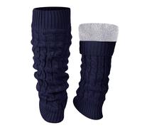 Shihanee Winter Fleece Lined Leg Warmers for Women Knit Long Leg Warmers Warm Fleece Lined Boot Socks for Skating Daily Wear, Navy Blue, One Size