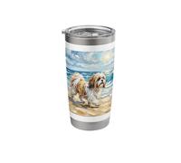 Shihtzu at The Beach Sunny Summer Dog Artwork Stainless Steel Insulated Tumbler