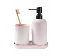 SHIIANN Ceramic Bathroom Accessories Set, Light Pink Glossy Soap Dispenser 15.5oz & Toothbrush Holder 10.6oz with Tray, Modern Countertop Set for Bathroom, Vanity, Kitchen Sink