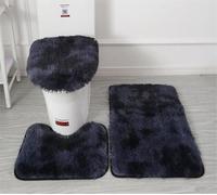 SHIJHUI Soft Microfiber Bathroom Rugs Sets 3 Piece,Non-Slip Bath Mat Fluffy Plush Toilet Seat Cover for Bathroom,Water Absorbent Bathmat,Machine Washable (Navy)