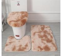 SHIJHUI Soft Microfiber Bathroom Rugs Sets 3 Piece,Non-Slip Bath Mat Fluffy Plush Toilet Seat Cover for Bathroom,Water Absorbent Bathmat,Machine Washable (Dark Camel)