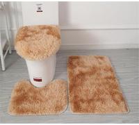 SHIJHUI Soft Microfiber Bathroom Rugs Sets 3 Piece,Non-Slip Bath Mat Fluffy Plush Toilet Seat Cover for Bathroom,Water Absorbent Bathmat,Machine Washable (Khaki)