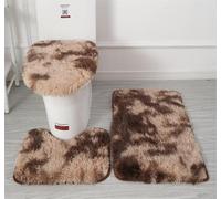 SHIJHUI Soft Microfiber Bathroom Rugs Sets 3 Piece,Non-Slip Bath Mat Fluffy Plush Toilet Seat Cover for Bathroom,Water Absorbent Bathmat,Machine Washable (Coffee)
