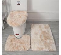SHIJHUI Soft Microfiber Bathroom Rugs Sets 3 Piece,Non-Slip Bath Mat Fluffy Plush Toilet Seat Cover for Bathroom,Water Absorbent Bathmat,Machine Washable (Light Camel)