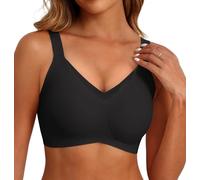 SHIJIALI Wireless Push Up Bra V Mesh Detail Wide Straps Seamless Comfort Support Lift Full Coverage Everyday Bralettes, Black, XL