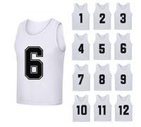 SHIJIXING 12 Pack（1-12） Numbered Pinnies/Soccer Training Bibs/Basketball Jerseys for Kids,Youth and Adults, 1-12 White, XL
