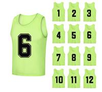 SHIJIXING 12 Pack（1-12） Numbered Pinnies/Soccer Training Bibs/Basketball Jerseys for Kids,Youth and Adults, 1-12 Neon Green, Medium