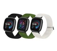 SHIJZWD 3 Pack Elastic Watch Straps - Compatible with Fitbit Versa 4/3 & Sense 2/1, Soft Breathable Nylon Sports Loop Bands - Stretchy Adjustable Replacement Wristbands for Women & Men