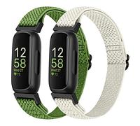 SHIJZWD Nylon Watch Band, Adjustable Replacement Strap for Fitbit Inspire 3/2/Inspire/Inspire HR/Ace 3/Ace 2, Olive Green & Beige, 20mm, Sport Loop Bracelet for Men and Women