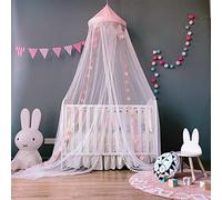 SHIKUN Baby Mosquito Net Bed Canopy with Stars Pennants Cute Hanging Tents Netting Curtains Decoration for Kids Children Room Princess Baby Crib, Pink