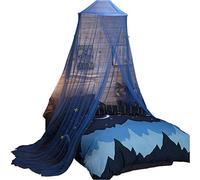 SHIKUN Blue Canopy Round Dome Mosquito Net with Stars Children's Mosquito Net Nordic Minimalist Style Children's Tent Bed Curtain For Boys, Girls, Kid Single Bed