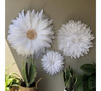 SHIKUN Handmade Feather Flower Feather Decor Wall Hanging Wall Art Wall Decoration with White Conch for Livingroom, Bedroom, Baby Nursery, Gift