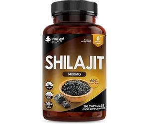 Shilajit Capsules 1400mg 60% Fulvic Acid Pure Shilajit - High Strength Himilayan Shilajit, 6 Months Supply Shalajit Resin - Made in The UK Shilajit Supplement by New Leaf 360 Capsules
