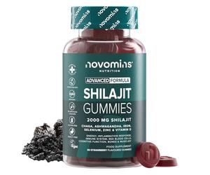 Shilajit Gummies - 2000mg High Strength Shilajit with Ashwagandha, Chaga, Zinc, Iron, Selenium & Vitamin D - Himalayan Gummies for Men & Women - Energy, Brain & Immune Support - Novomins