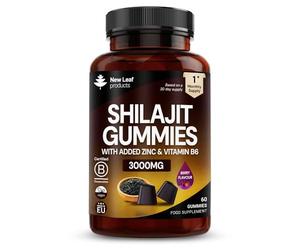 Shilajit Gummies - Enriched with Zinc & Vitamin B6 - High Strength 3000mg Pure Himalayan Shilajit for Men and Women - Berry Flavoured, Vegan Shilajit Gummies By New Leaf