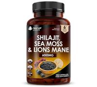 Shilajit Seamoss and Lions Mane Capsules 6000mg - High Strength Complex - 60% Fulvic Acid Shilajit, Irish Sea Moss, Lions Mane 100% Fruiting Body - Vegan, UK Made 360 Capsules
