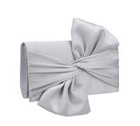 shilanmei Bow Clutch Purses for Women,Simple Pleated Purse Lady Satin Handbag Evening Bag with Chain for Daily Wedding Formal Party (Silver)