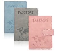 SHILIPAIJC 3-Piece Passport Cover and Suitcase Tag Set, Faux Leather Passport Cover with RFID Blocker, Passport Organiser for Credit Cards, ID Cards