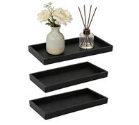 SHILIPAIJC 3pcs Bathroom Tray, Silicone Vanity Tray Decorative Tray Rectangular, Shatterproof Jewelry Tray Cosmetic Tray Trinket Tray for Cloths Soap Candles Towel Plant Kitchen Sink (Black)