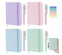 SHILIPAIJC 4pcs Pocket Notebook, A7 Notebook Small Notebooks Pocket Size with Pens and Sticky Tabs, PU Leather Mini Notepads Field Notes Journal Notebook with Elastic Band for School, Work (192 Pages)