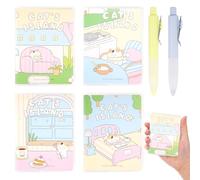 SHILIPAIJC 4pcs Pocket Notebook, Small Notebooks Pocket Size A7 Notebook | Cute Cartoon Mini Notepads with 2 pens, Portable Cat Field Notes for School Work Journal Travel (64 Sheets/128 Pages)