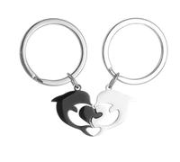 shilipu 1 Pair Love Heart Dolphins Keychains Stainless Steel Couple Keyring Ocean Lover Valentine'S Day Gifts Bag Pendants Car Hanging Animals Keyrings